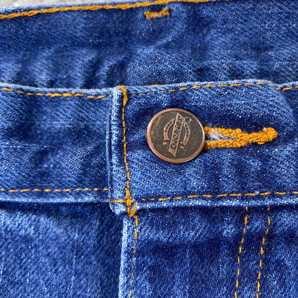Dickies Mens Straight Leg Blue Denim Workwear Jeans 33x29 Distressed Hem - Picture 7 of 11